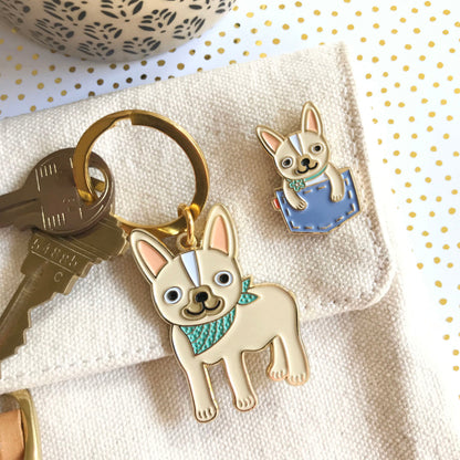 Friendly Frenchie Enamel Keychain