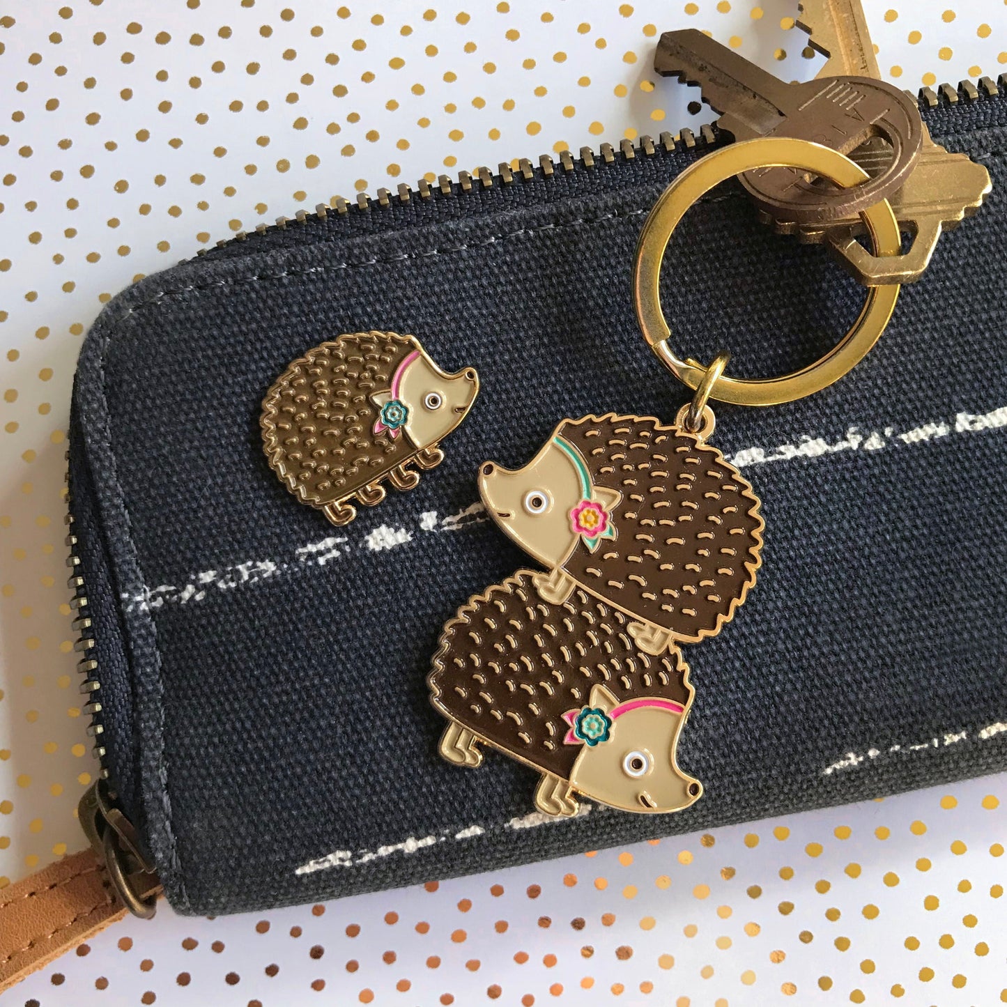 Hedgehog Keychain + Pin Gift Set