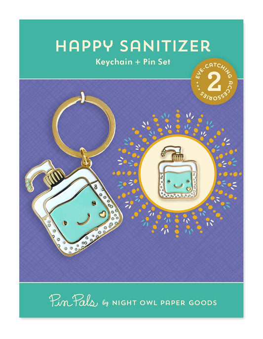 Happy Sanitizer Keychain + Pin Gift Set