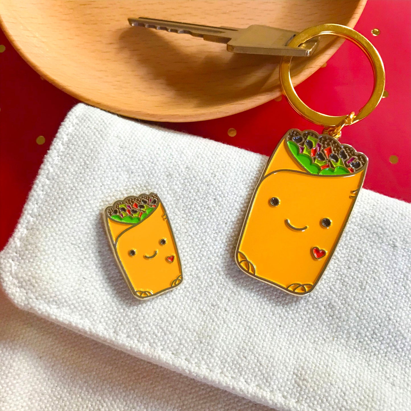 Neato Burrito Keychain + Pin Gift Set