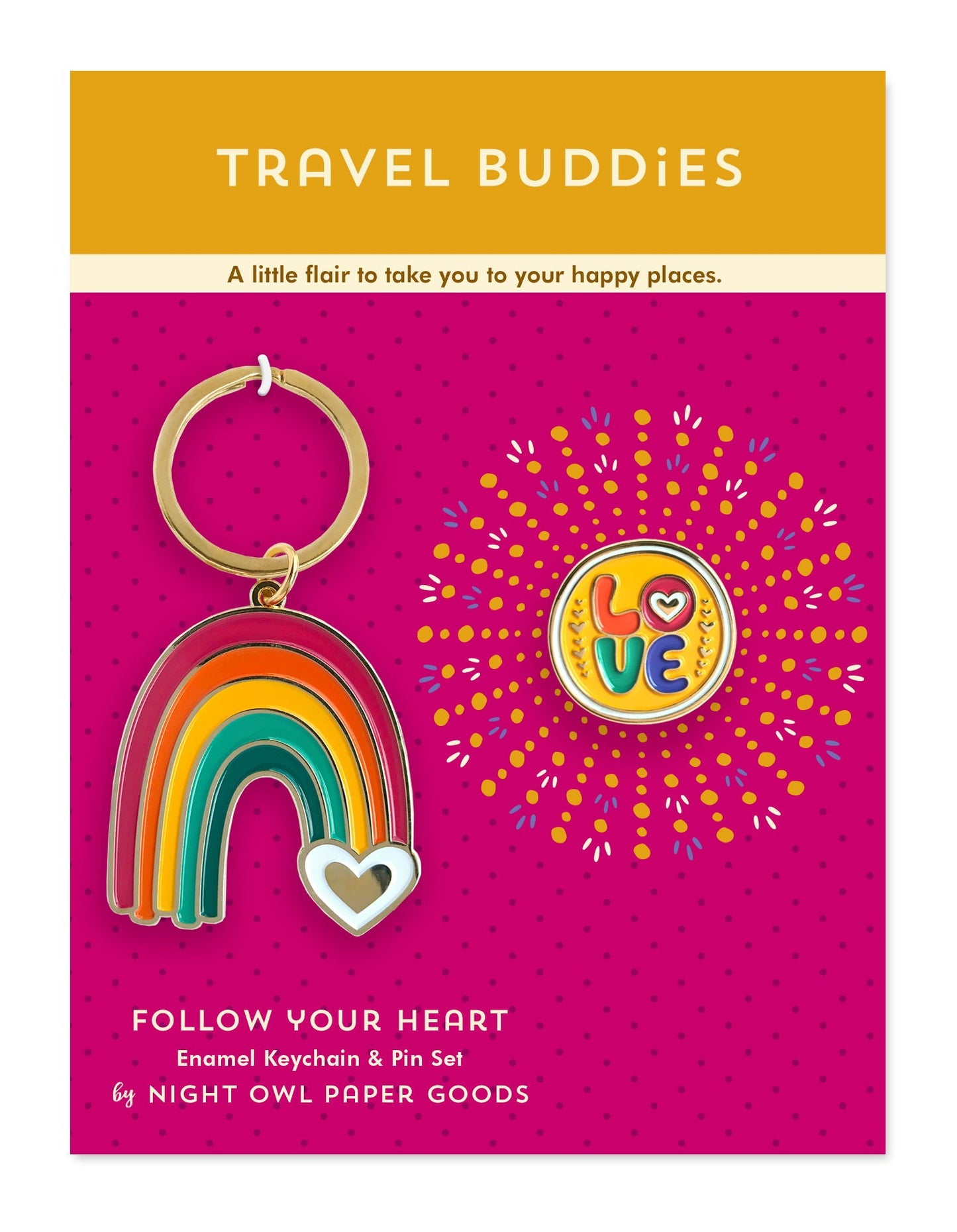 Follow Your Heart Travel Buddies Keychain + Pin Gift Set