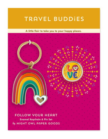 Follow Your Heart Travel Buddies Keychain + Pin Gift Set