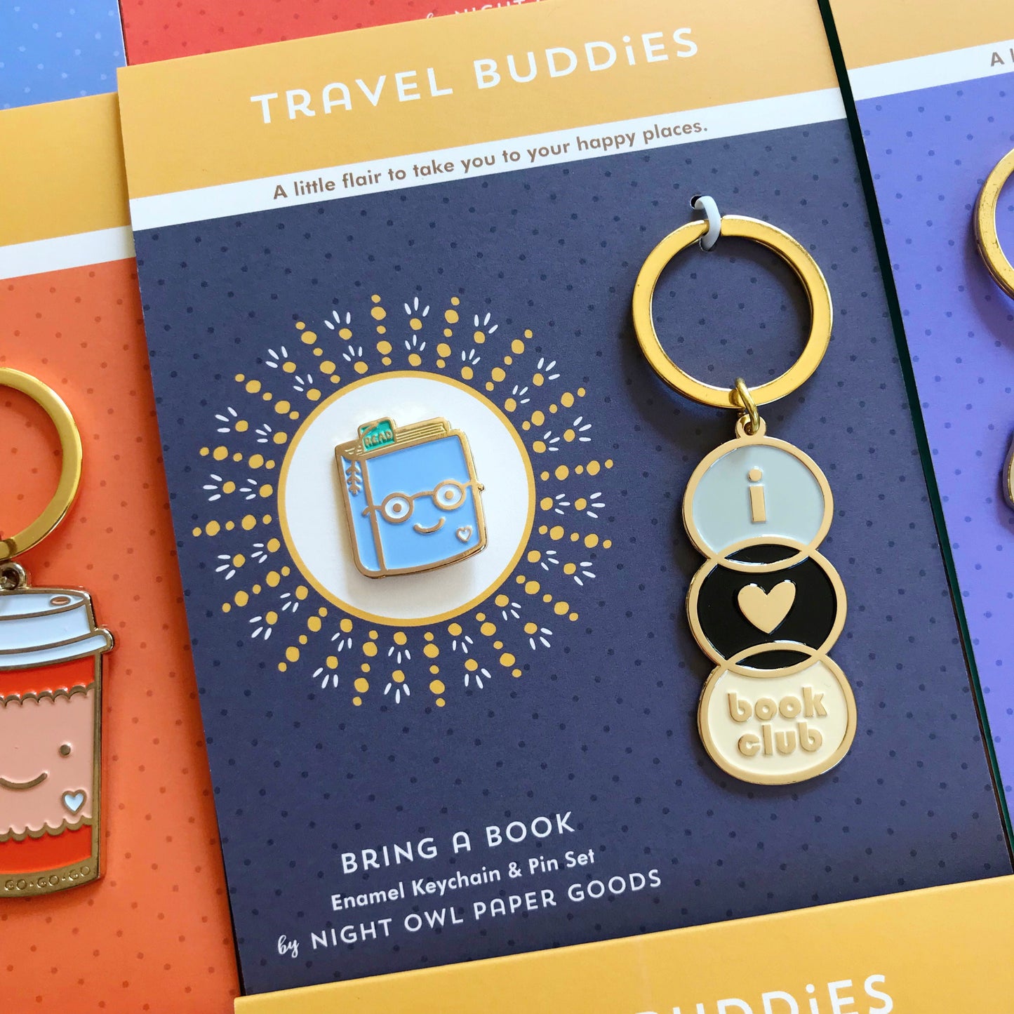 Bring a Book Travel Buddies Keychain + Pin Gift Set
