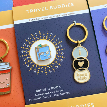 Bring a Book Travel Buddies Keychain + Pin Gift Set