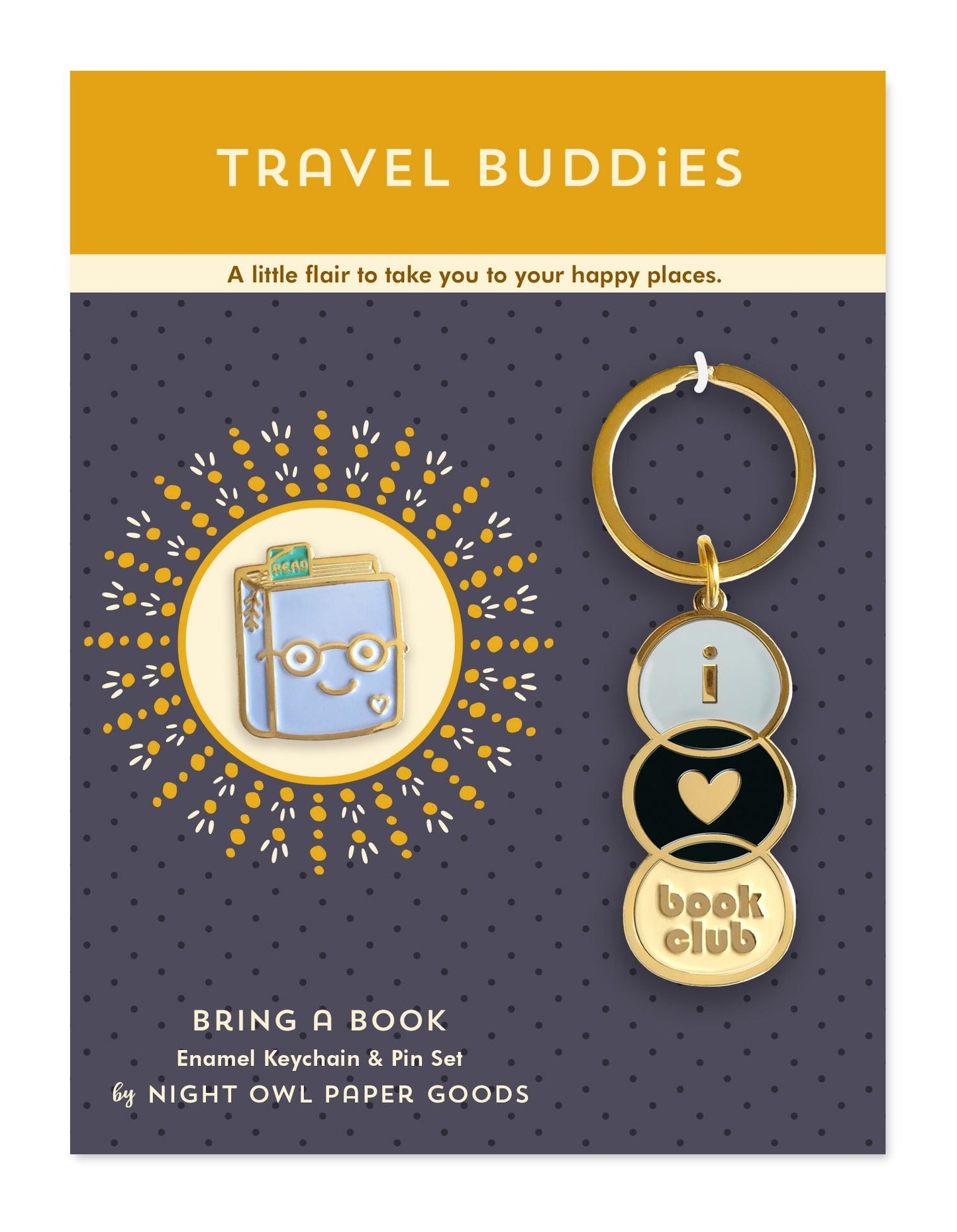 Bring a Book Travel Buddies Keychain + Pin Gift Set