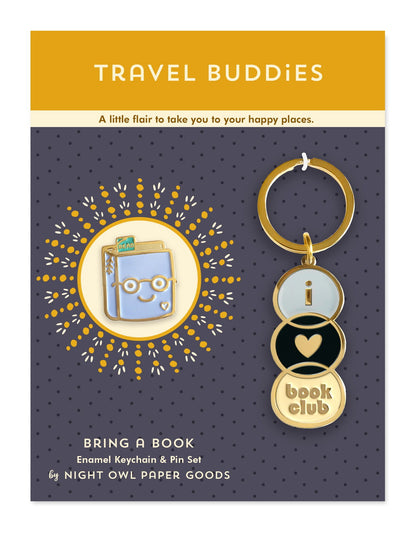 Bring a Book Travel Buddies Keychain + Pin Gift Set