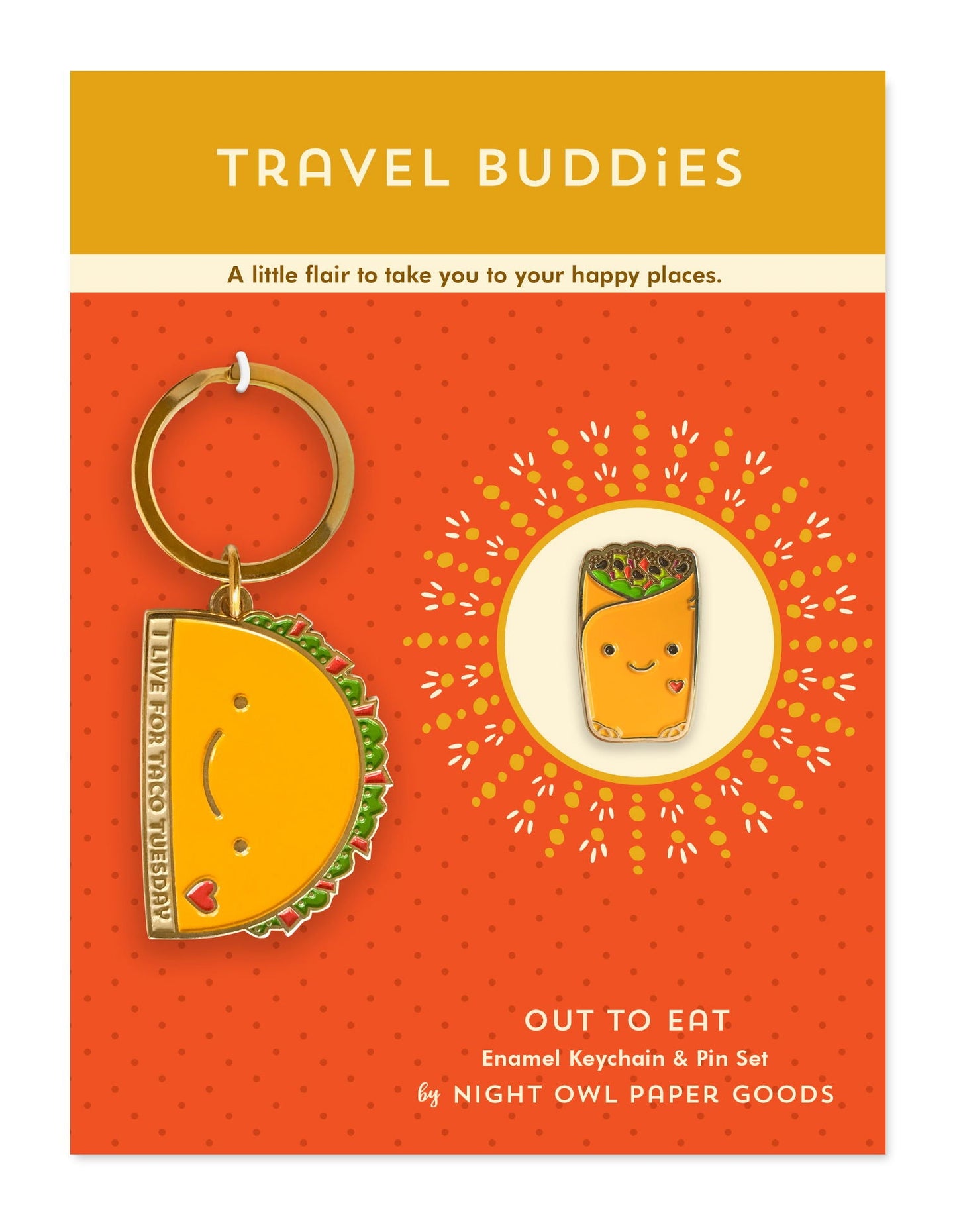 Out to Eat Travel Buddies Keychain + Pin Gift Set