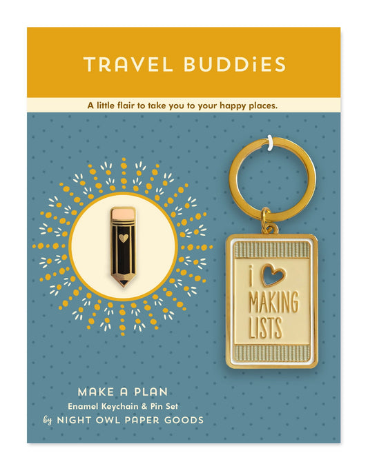 Make a Plan Travel Buddies Keychain + Pin Gift Set