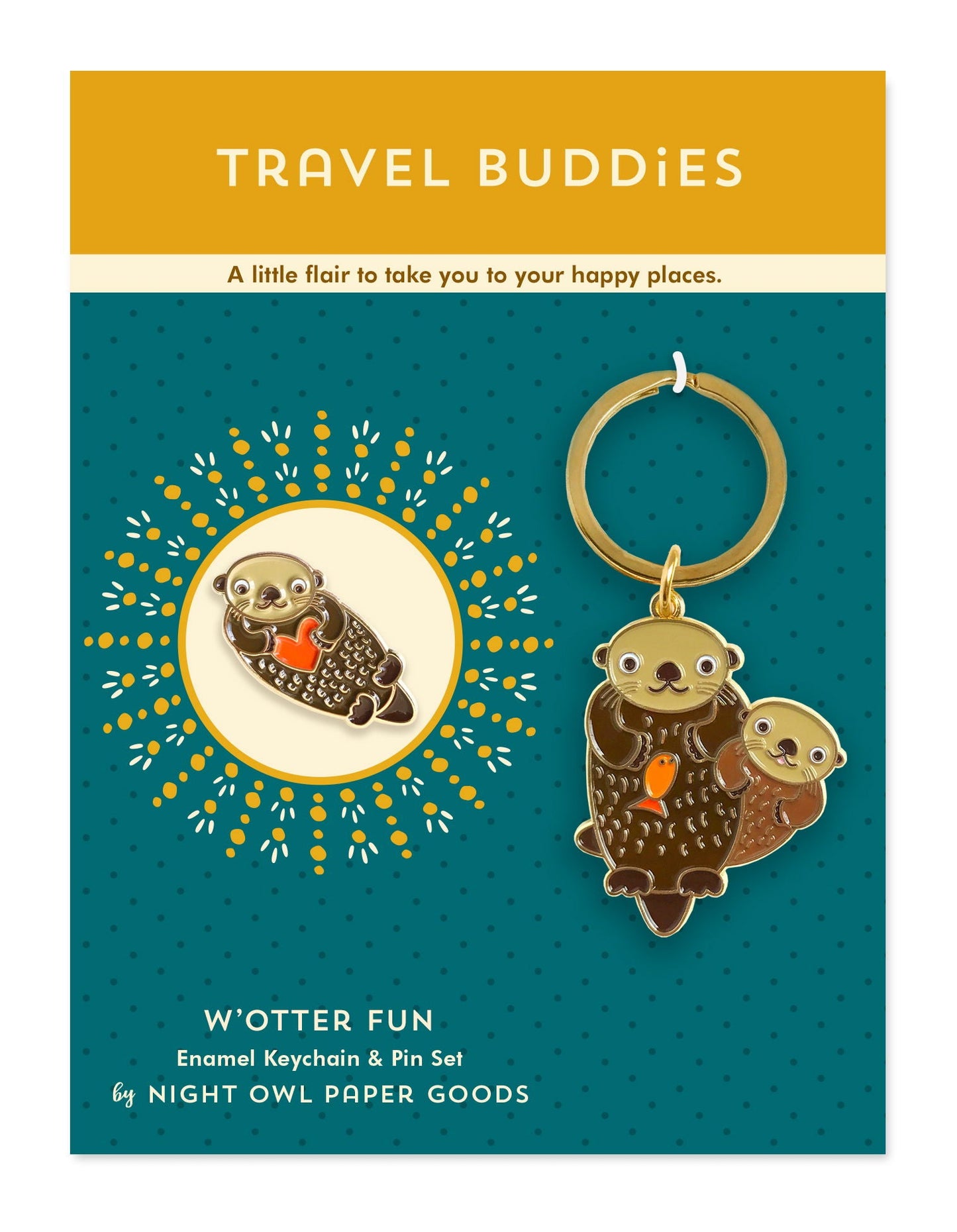 W'otter Fun Travel Buddies Keychain + Pin Gift Set