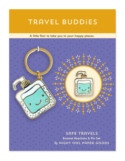 Safe Travels Travel Buddies Keychain + Pin Gift Set