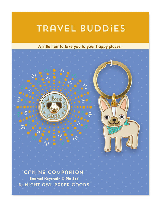 Canine Companion Travel Buddies Keychain + Pin Gift Set