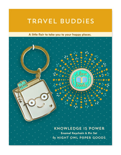 Knowledge is Power Travel Buddies Keychain + Pin Gift Set