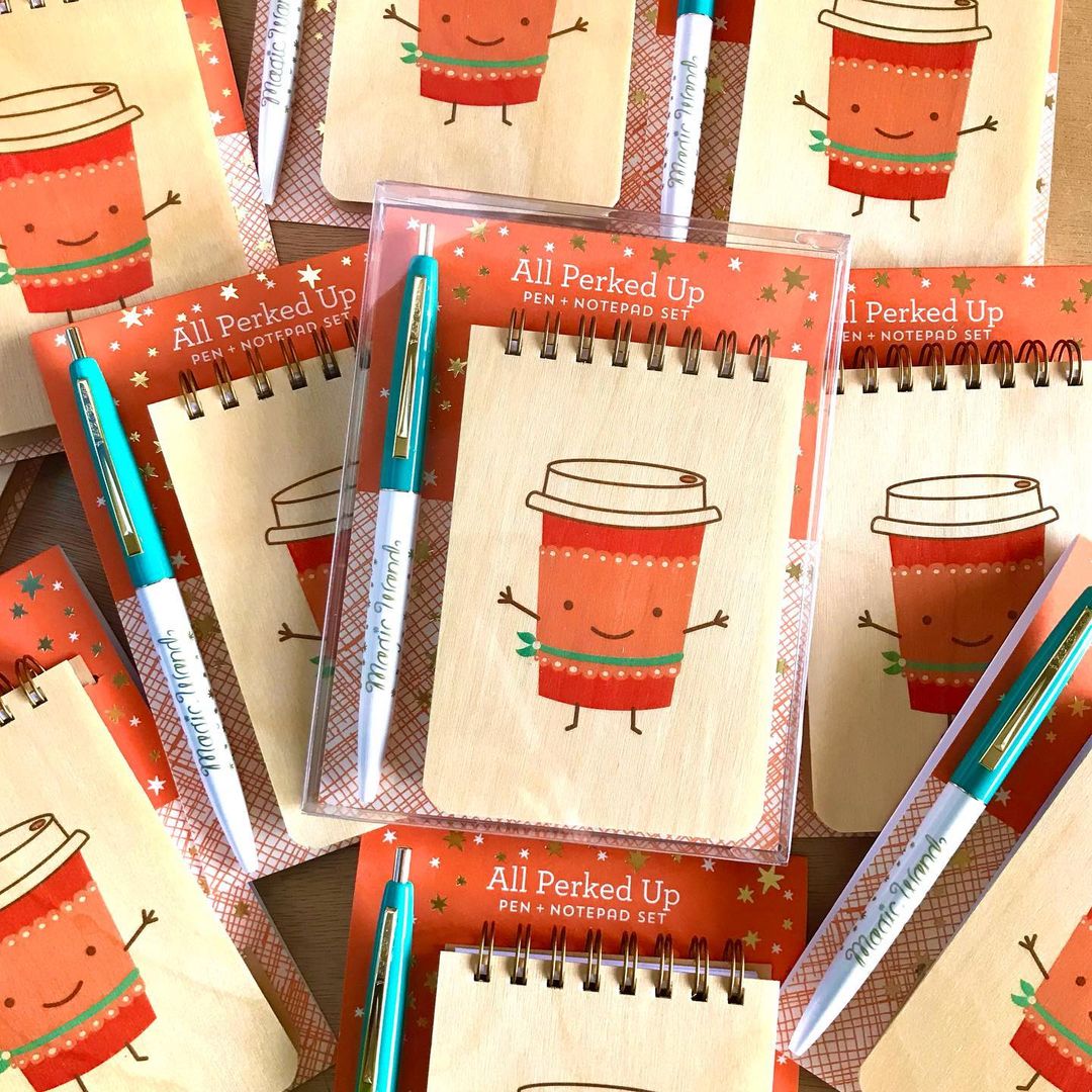 All Perked Up Wood Mini Notepad + Pen Gift Set