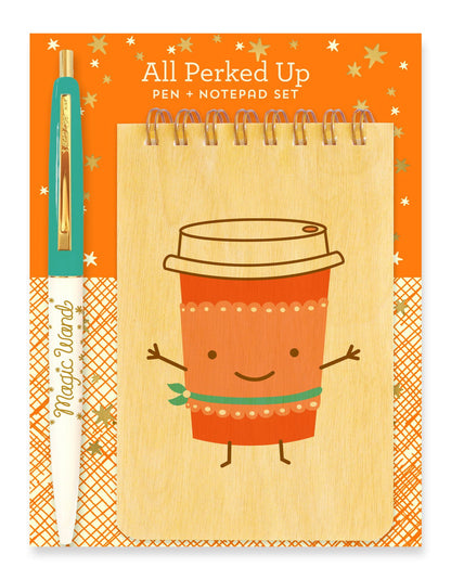All Perked Up Wood Mini Notepad + Pen Gift Set