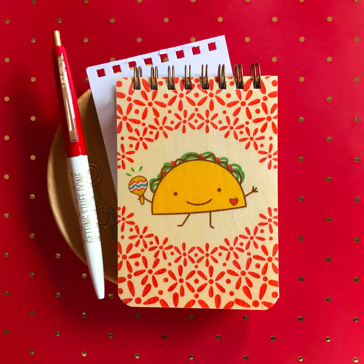 Maraca Taco Wood Mini Notepad