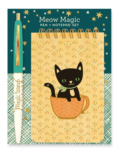 Meow Magic Wood Mini Notepad + Pen Gift Set
