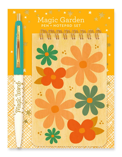 Magic Garden Gift Set Wood Mini Notepad + Pen Gift Set