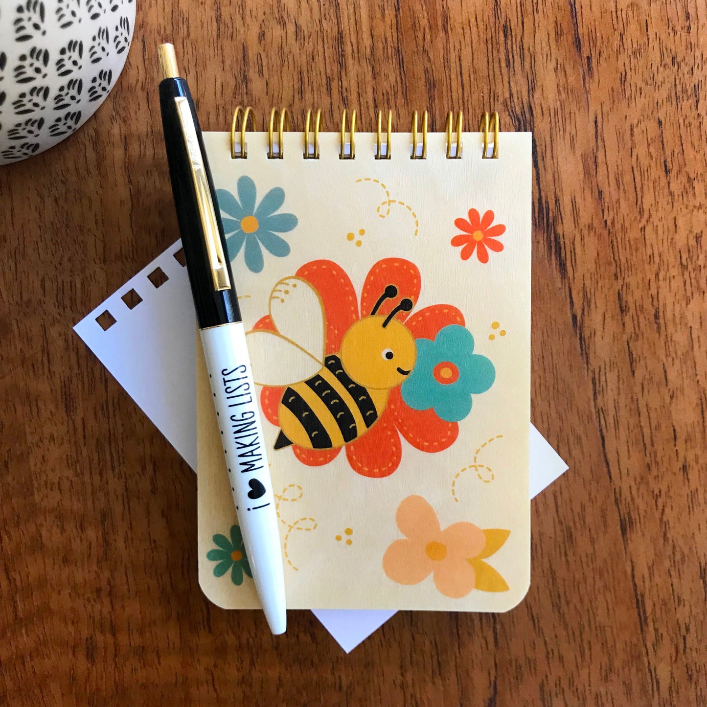 Busy Bee Wood Mini Notepad + Pen Gift Set