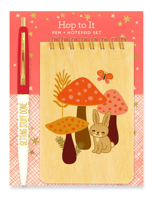 Hop to It Wood Mini Notepad + Pen Gift Set