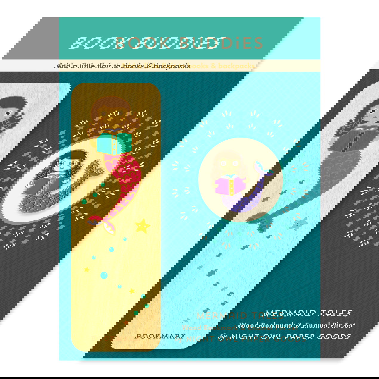 Mermaid Tales Book Buddies Wood Mini Bookmark + Pin Gift Set