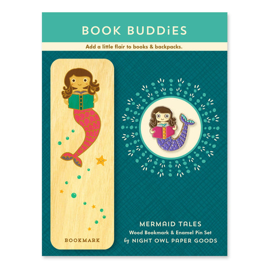 Mermaid Tales Book Buddies Wood Mini Bookmark + Pin Gift Set