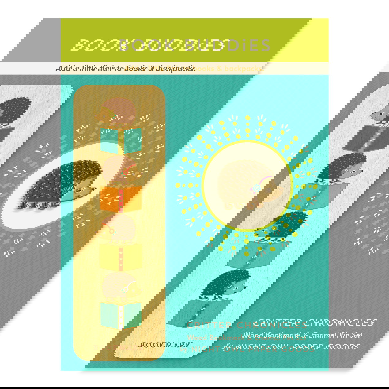 Critter Chronicles Book Buddies Wood Mini Bookmark + Pin Gift Set