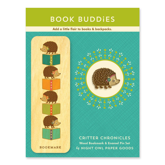 Critter Chronicles Book Buddies Wood Mini Bookmark + Pin Gift Set