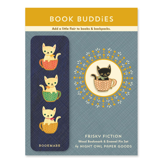 Frisky Fiction Book Buddies Wood Mini Bookmark + Pin Gift Set