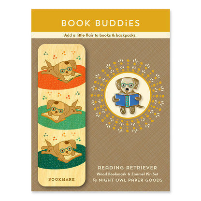 Reading Retriever Book Buddies Wood Mini Bookmark + Pin Gift Set