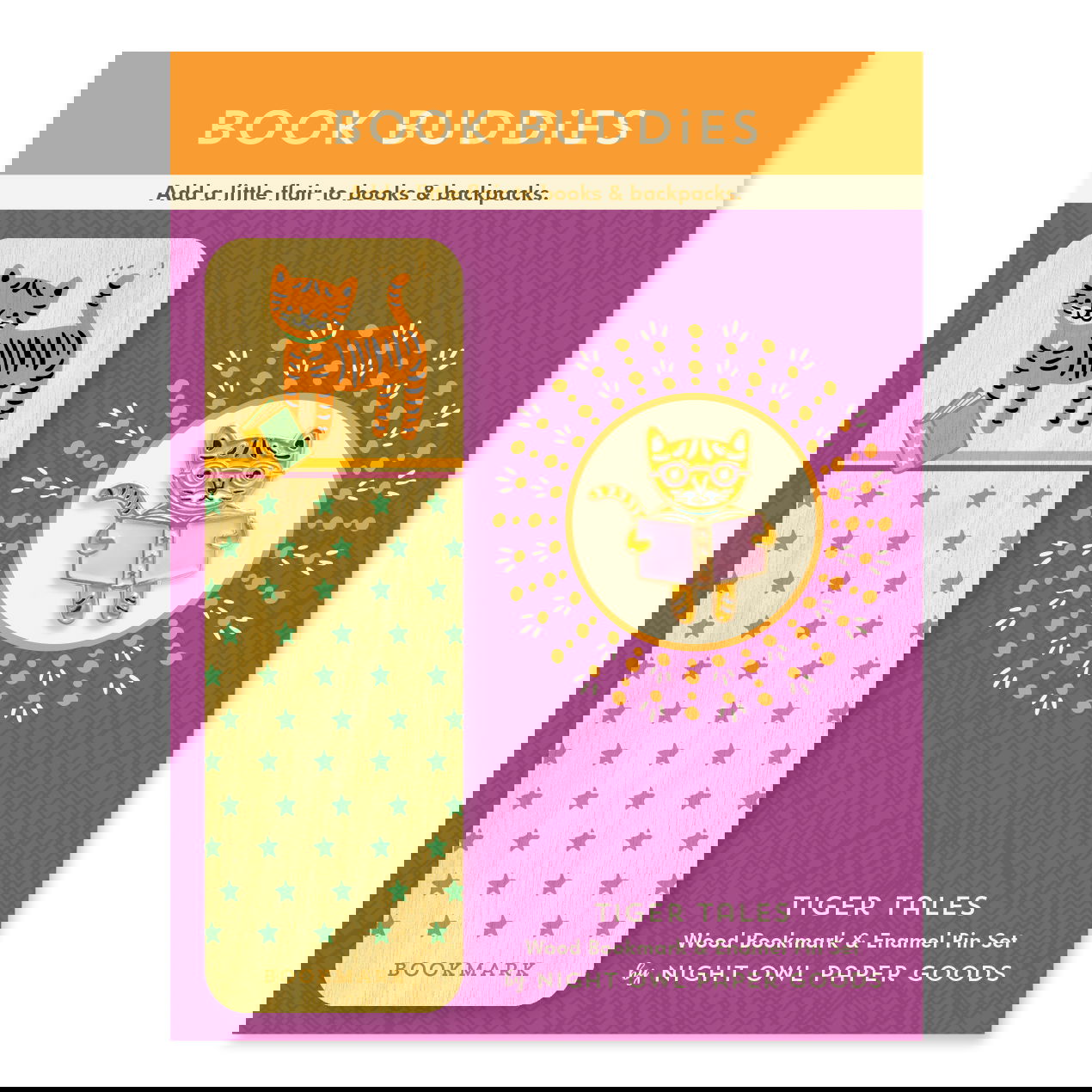 Tiger Tales Book Buddies Wood Mini Bookmark + Pin Gift Set - Original