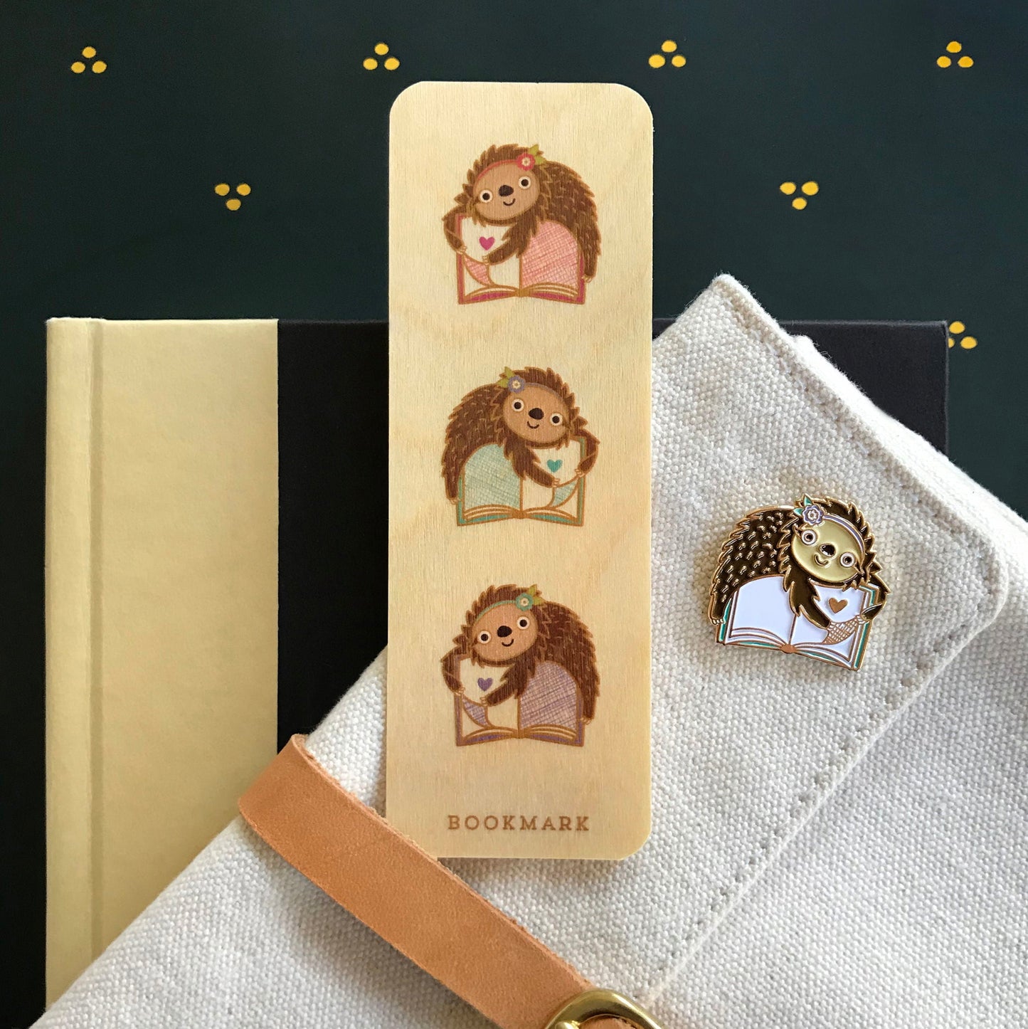 Story Sloth Book Buddies Wood Mini Bookmark + Pin Gift Set