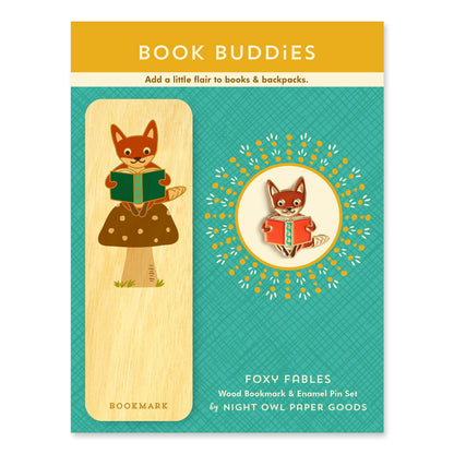 Foxy Fables Book Buddies Wood Mini Bookmark + Pin Gift Set