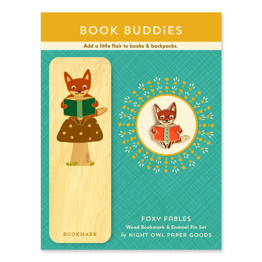 Foxy Fables Book Buddies Wood Mini Bookmark + Pin Gift Set
