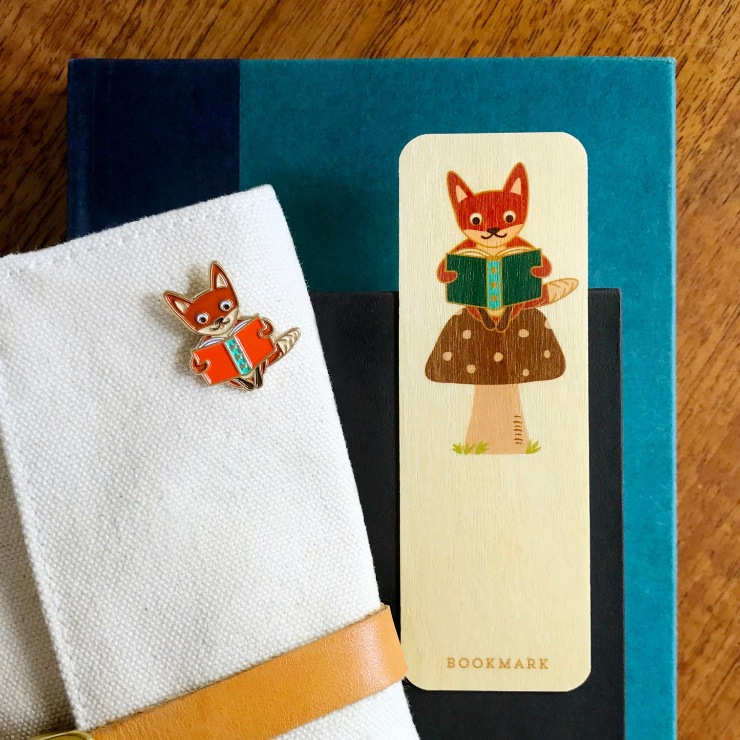 Foxy Fables Book Buddies Wood Mini Bookmark + Pin Gift Set
