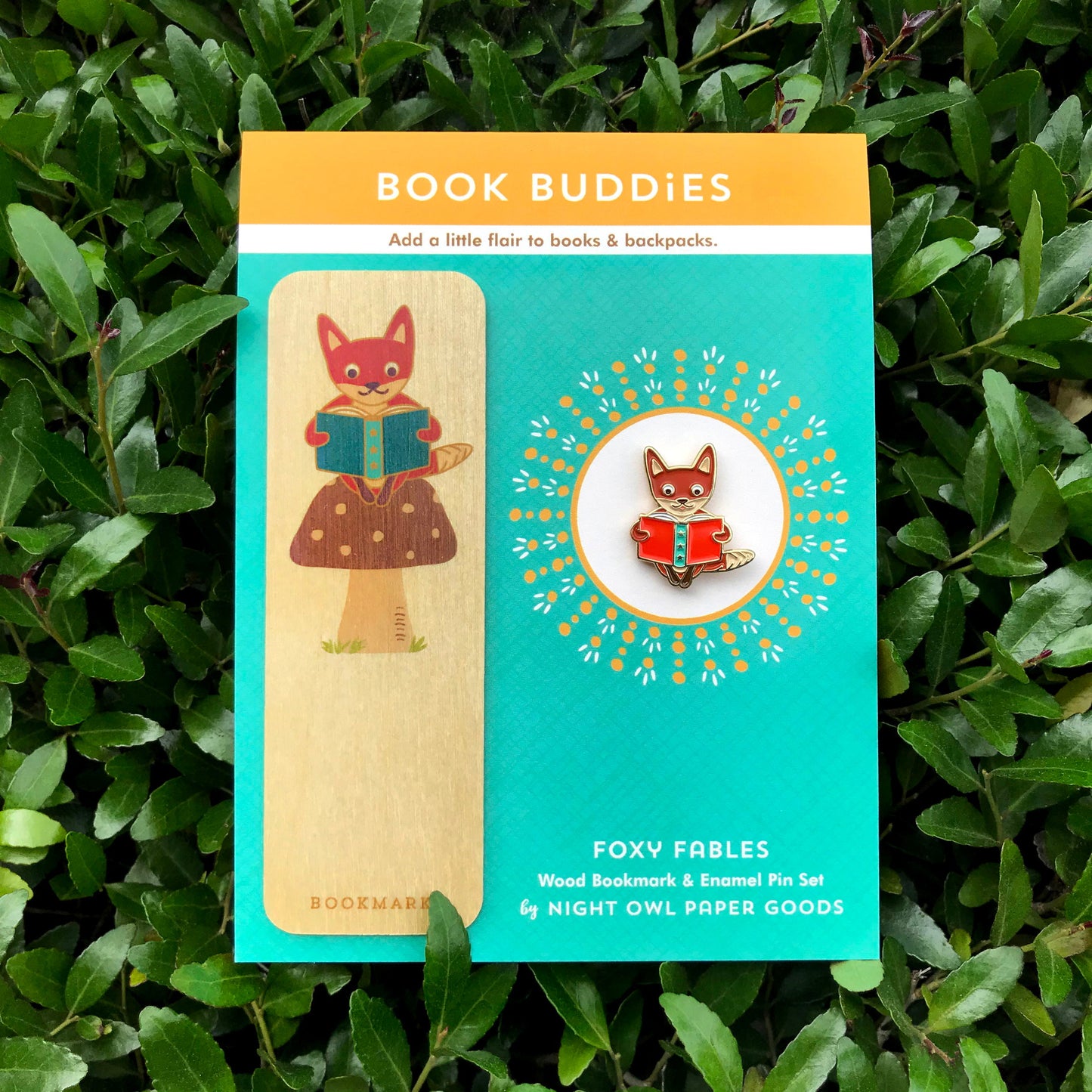Foxy Fables Book Buddies Wood Mini Bookmark + Pin Gift Set
