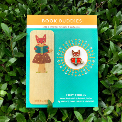 Foxy Fables Book Buddies Wood Mini Bookmark + Pin Gift Set