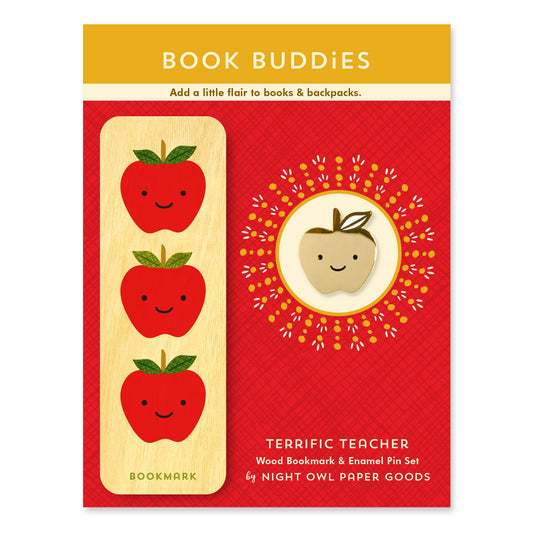 Terrific Teacher Book Buddies Wood Mini Bookmark + Pin Gift Set