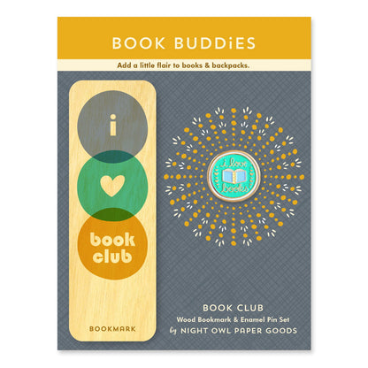 Book Club Book Buddies Wood Mini Bookmark + Pin Gift Set