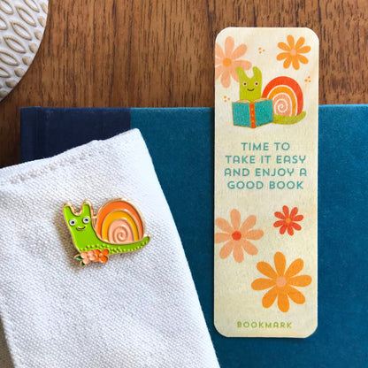 Snail Tales Book Buddies Wood Mini Bookmark + Pin Gift Set