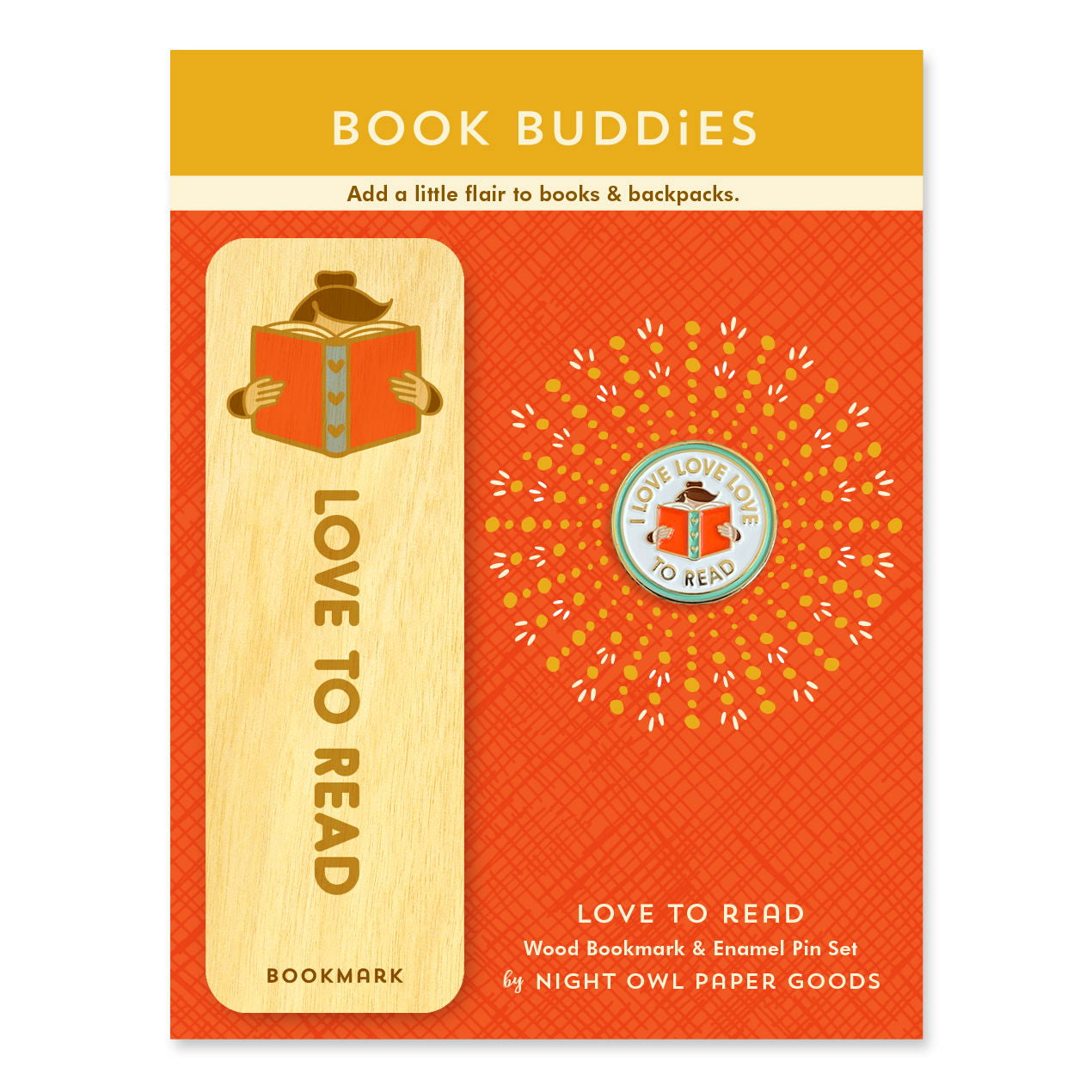 Love to Read Book Buddies Wood Mini Bookmark + Pin Gift Set