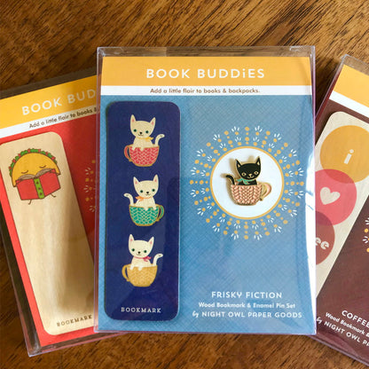 Frisky Fiction Book Buddies Wood Mini Bookmark + Pin Gift Set