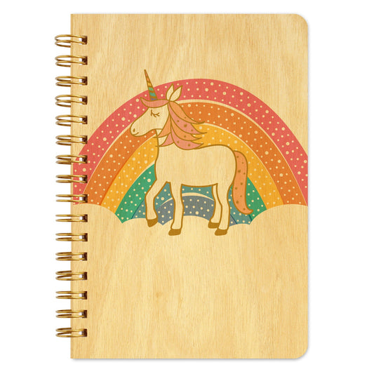 Rainbow Unicorn Pocket-Size Wood Notebook