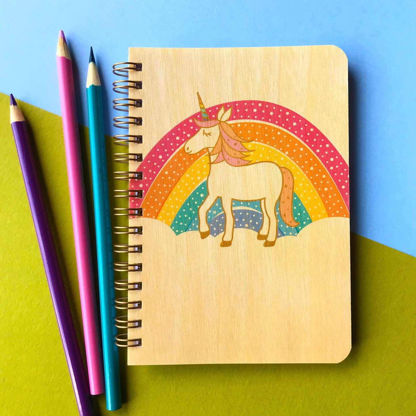 Rainbow Unicorn Pocket-Size Wood Notebook