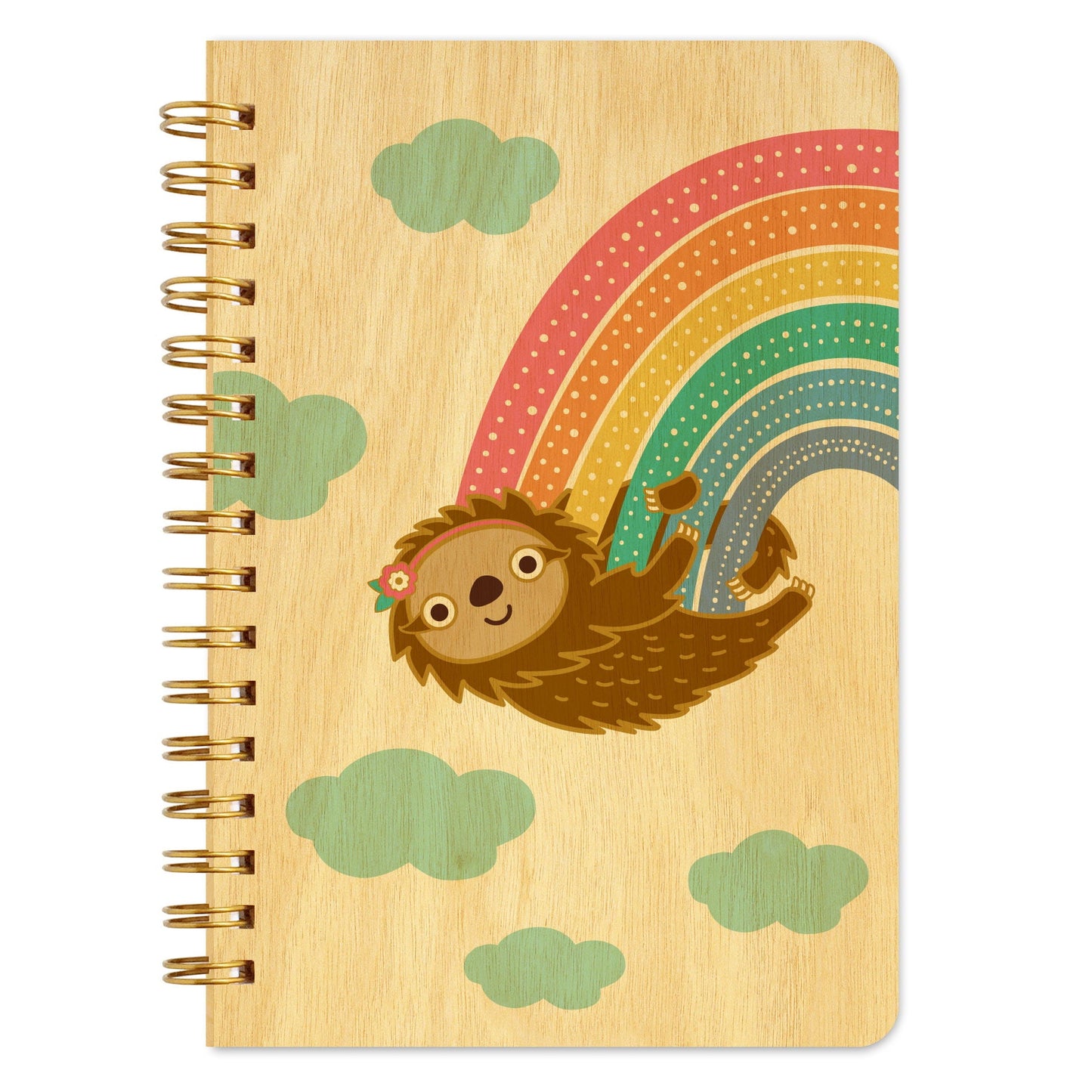 Rainbow Sloth Pocket-Size Wood Notebook
