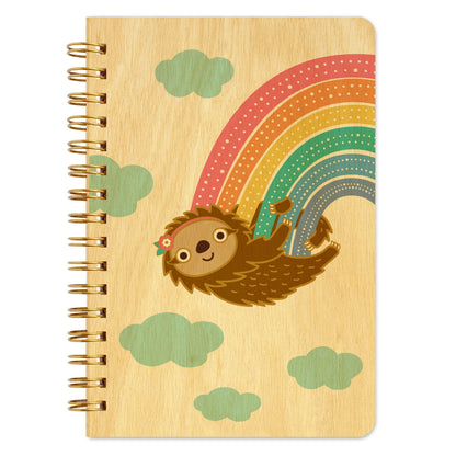 Rainbow Sloth Pocket-Size Wood Notebook