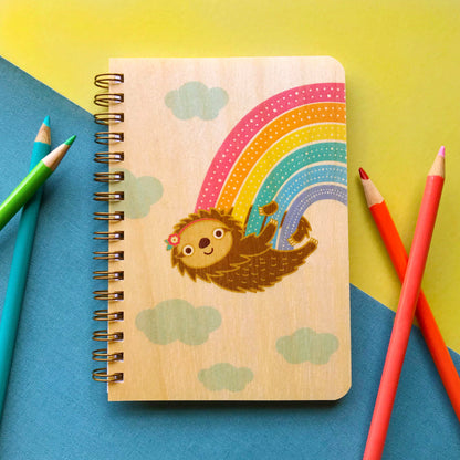 Rainbow Sloth Pocket-Size Wood Notebook