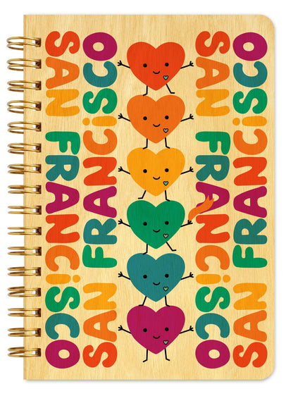 San Francisco Happy Hearts Pocket-Size Wood Notebook