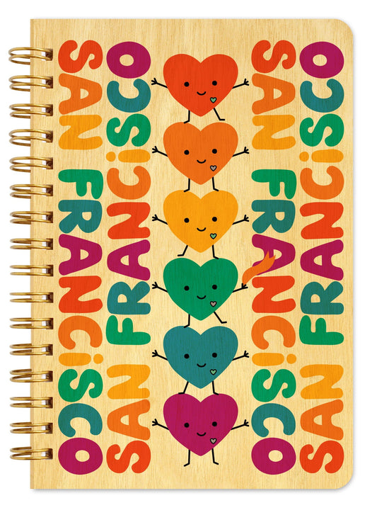 San Francisco Happy Hearts Pocket-Size Wood Notebook