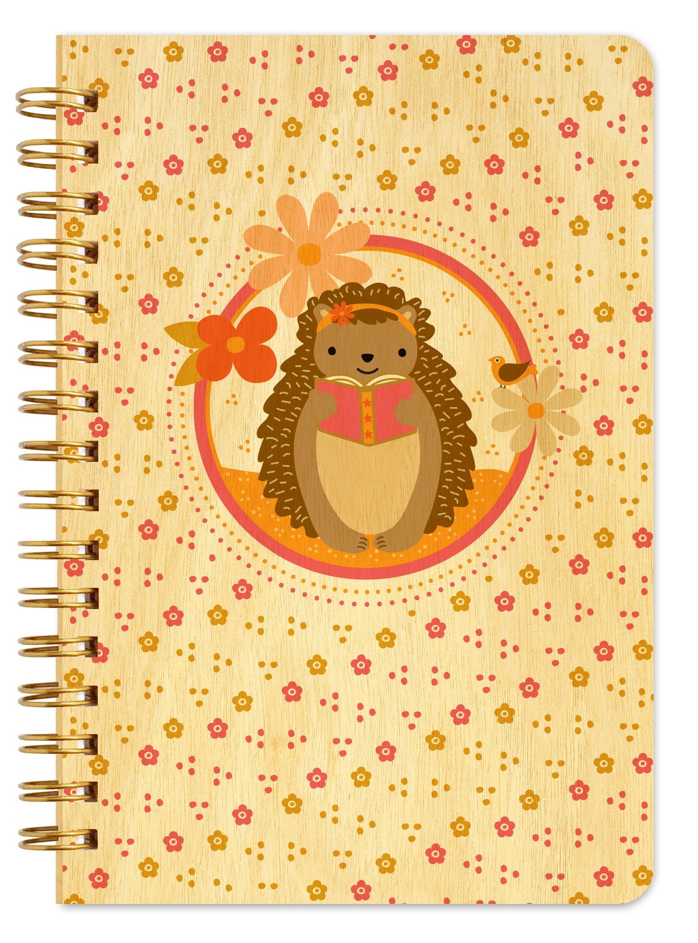 Reading Hedgehog Pocket-Size Wood Notebook
