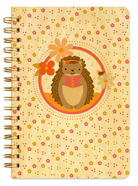 Reading Hedgehog Pocket-Size Wood Notebook